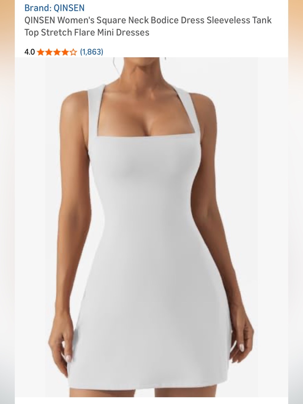 QINSEN‎ Square Neck White Bodycon Mini Dress
